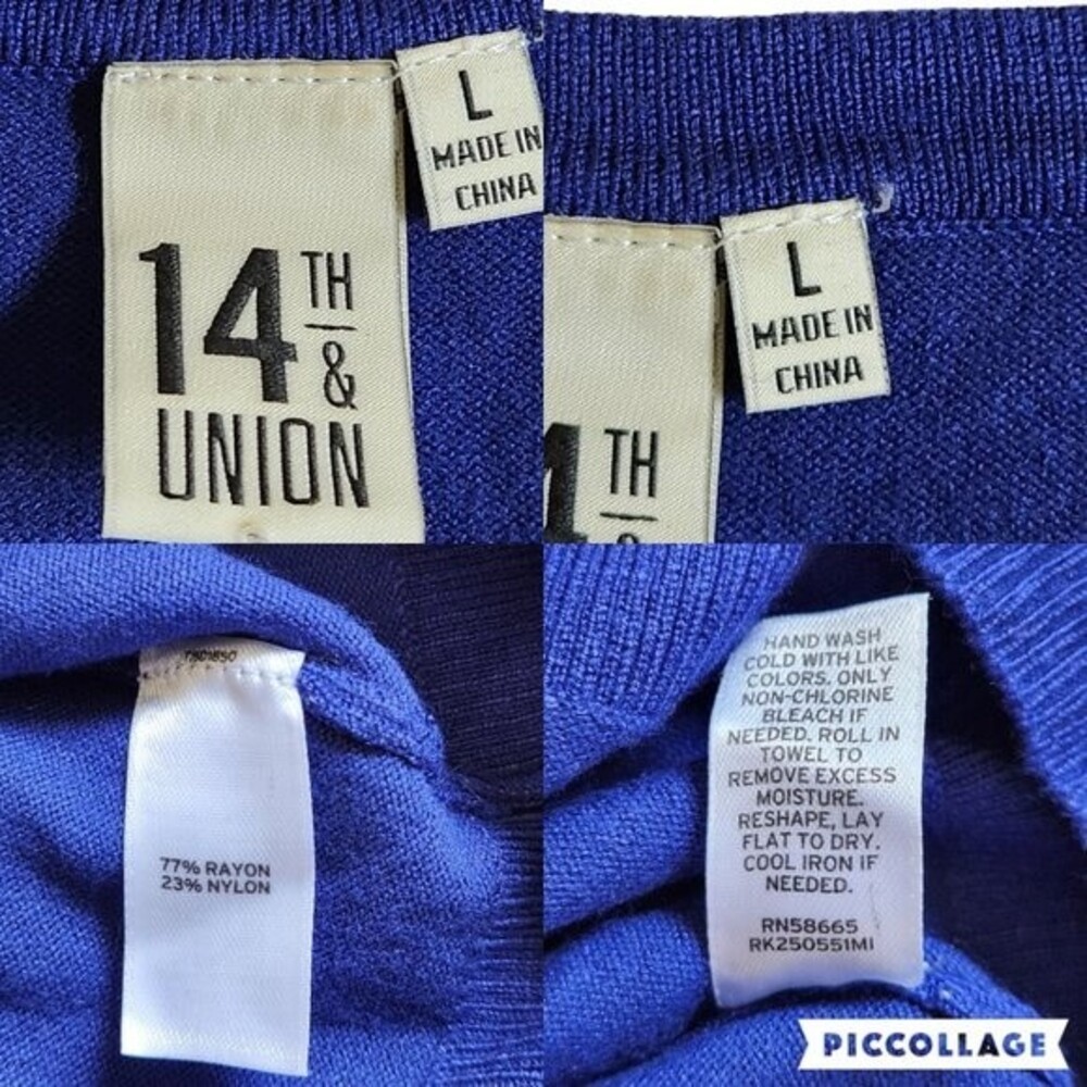 14th & Union blue button front v neck 3/4 sleeve cardigan sweater sz L - Picture 11 of 11